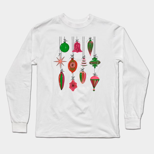 Pink and green mod ornaments Long Sleeve T-Shirt by jenblove